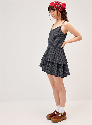 Ruffled mini-check dress