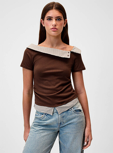 Layered effect checkered T-shirt