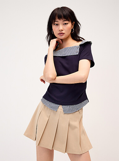 Layered effect checkered T-shirt