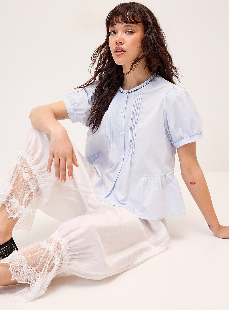 Twik Baby Blue Sewn pleating poplin blouse for women