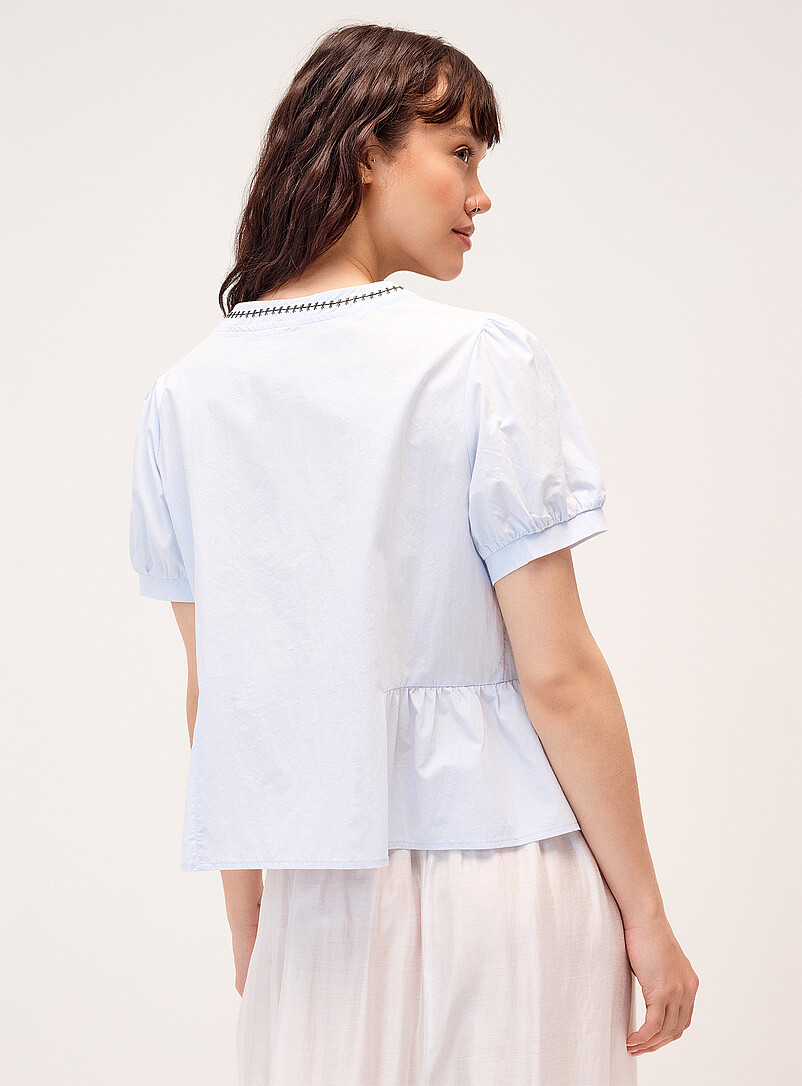 Twik Baby Blue Sewn pleating poplin blouse for women