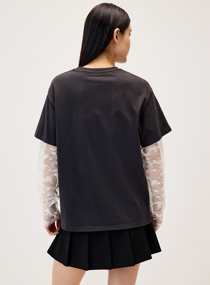 Twik Pink Lace-sleeve layered fooler T-shirt for women