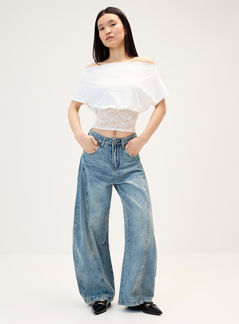 mamepelleqデニム　34 Rhinestone barrel-leg jean | Twik | | Simons