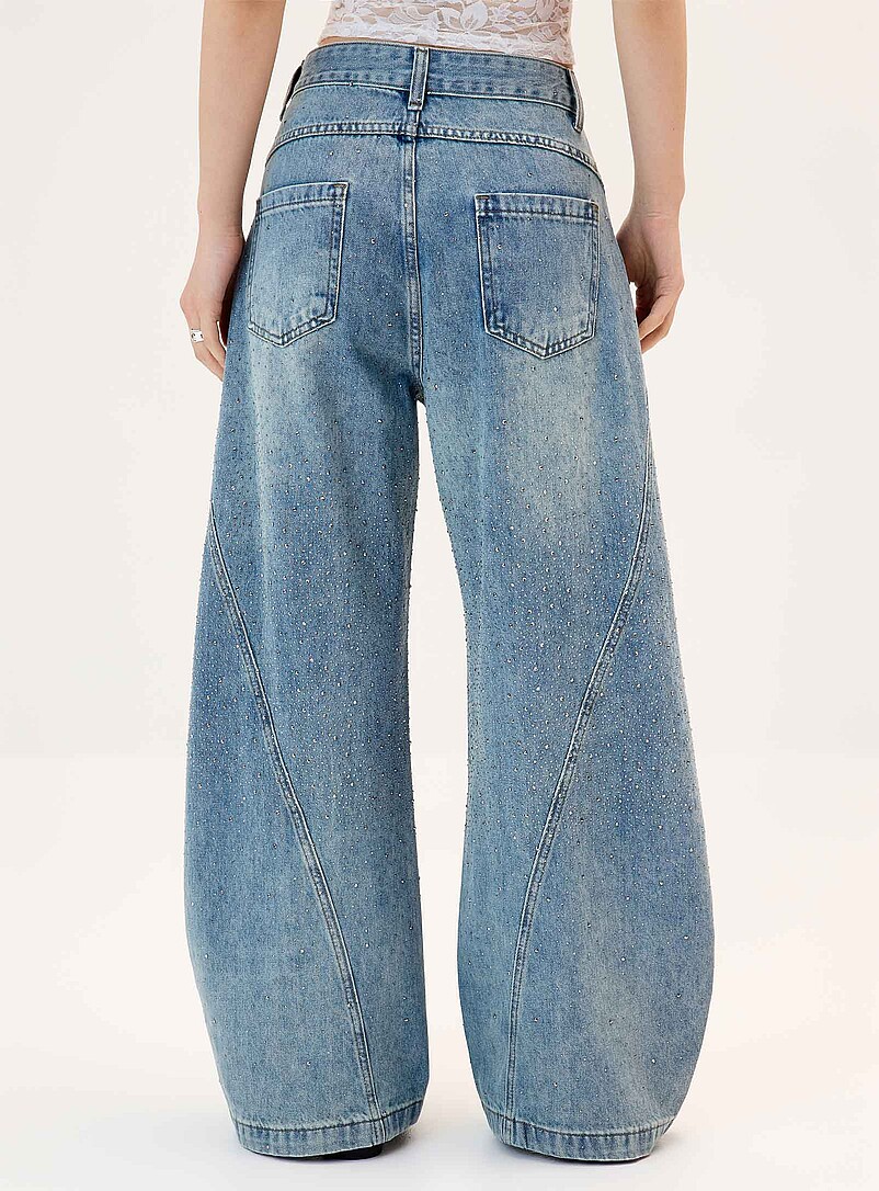 Twik Light wash Rhinestone barrel-leg jean for women