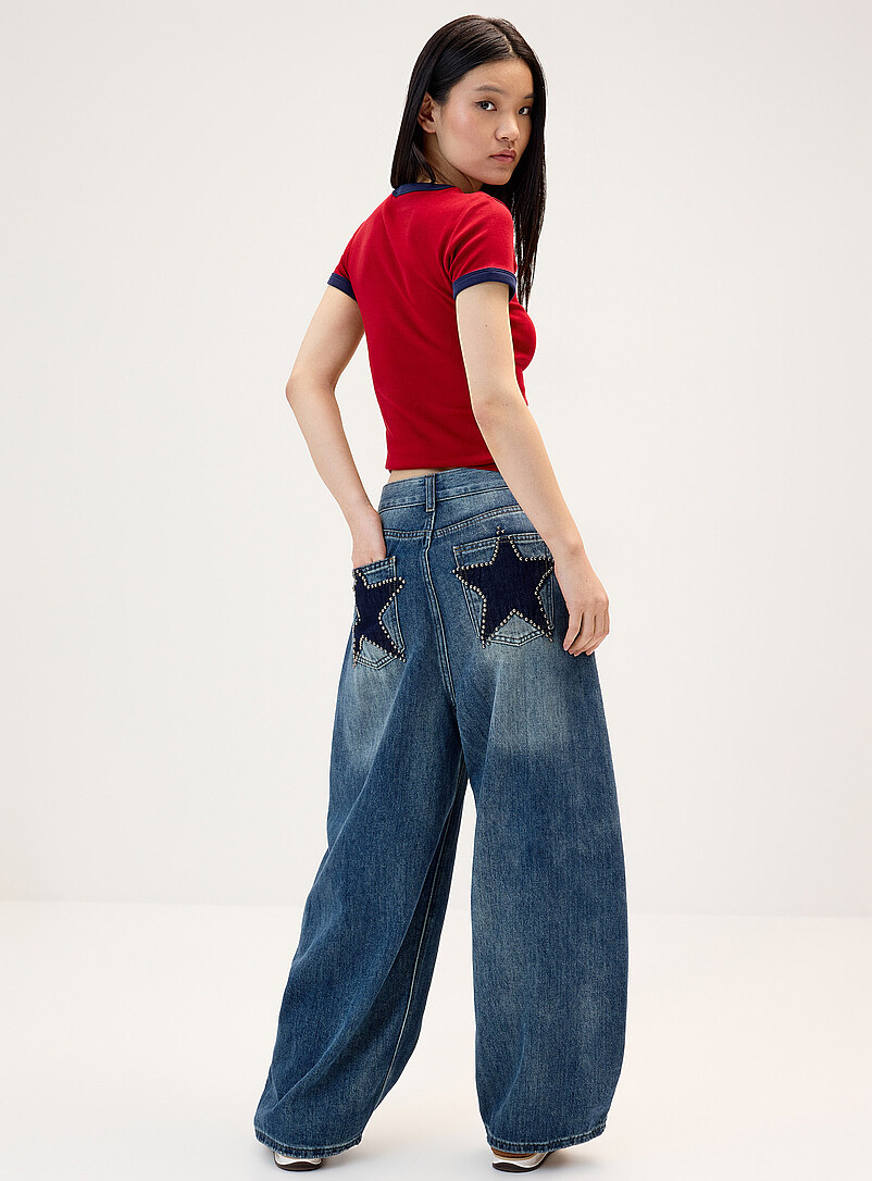 Twik Royal/Sapphire Blue Star-shaped back-pocket jean for women