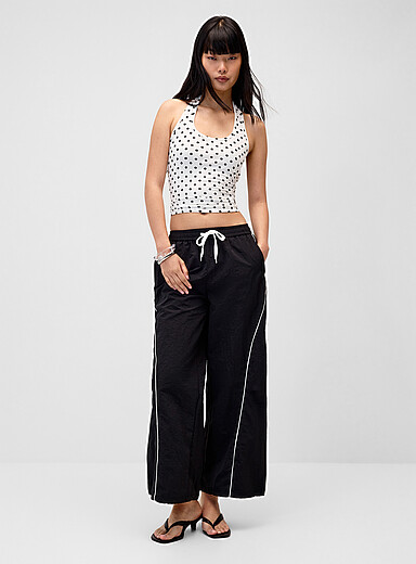 Twik: Le pantalon ballon toile rayures contrastes Noir pour femme