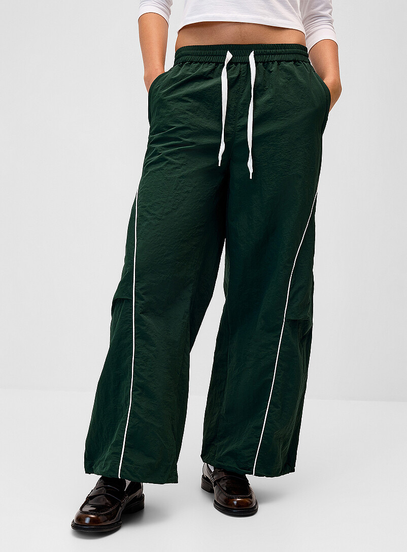 Twik Black Contrasting stripes canvas barrel-leg pant for women