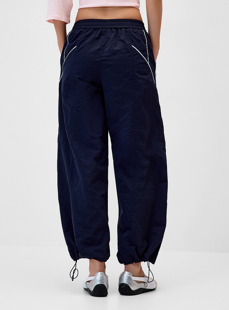 Twik Black Contrasting stripes canvas barrel-leg pant for women