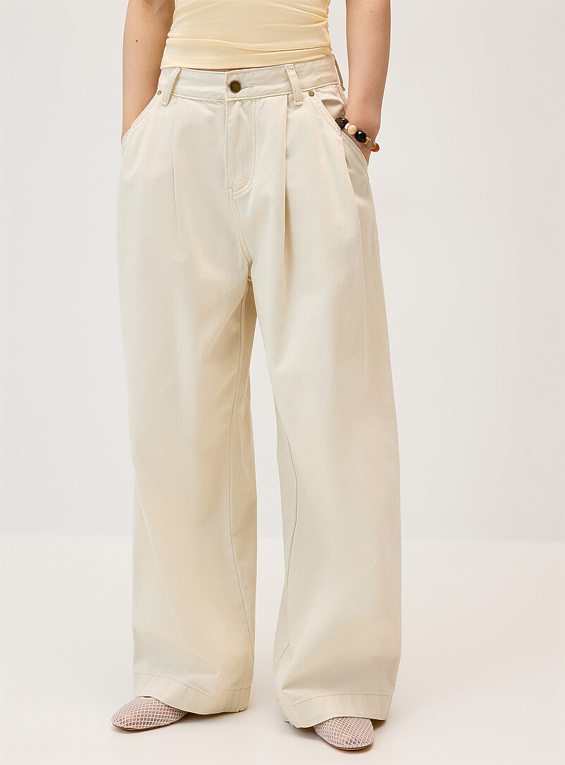 Twik: Le jean pliss&eacute; jambe large Sable pour femme