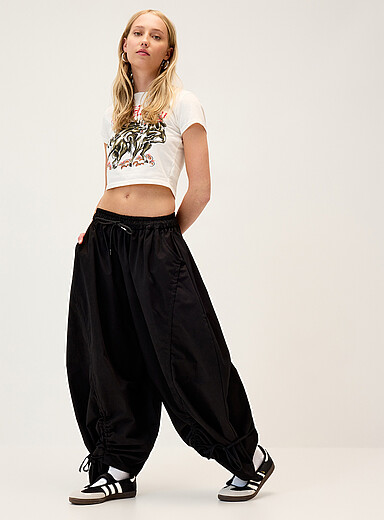 Oversized twill barrel-leg pant