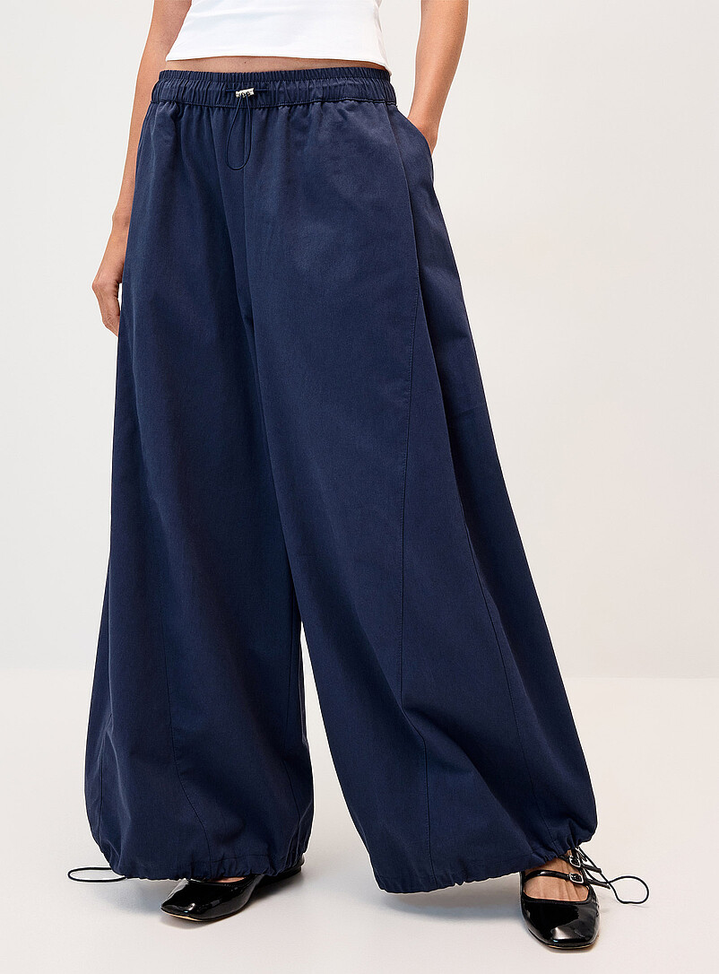 Twik Navy/Midnight Blue Toggle-waist barrel-leg twill pant for women