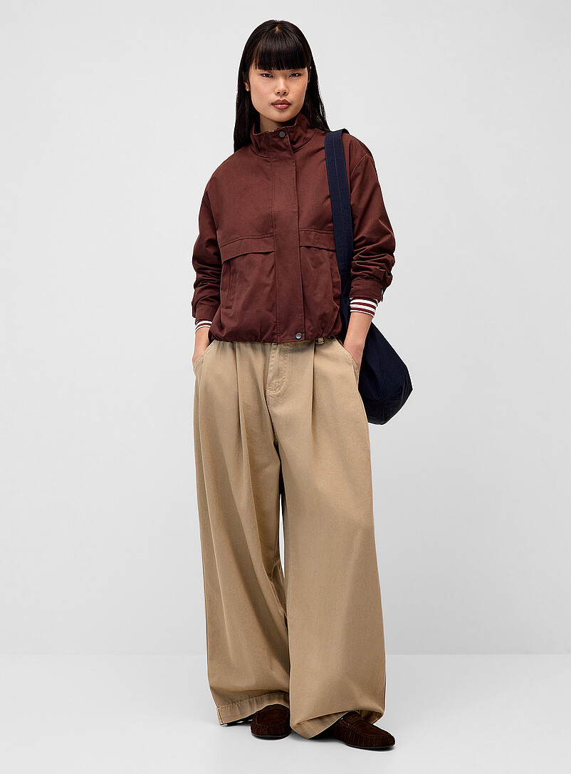 Twik: Le blouson twill col montant boutonn&eacute; Chocolat - Espresso pour femme