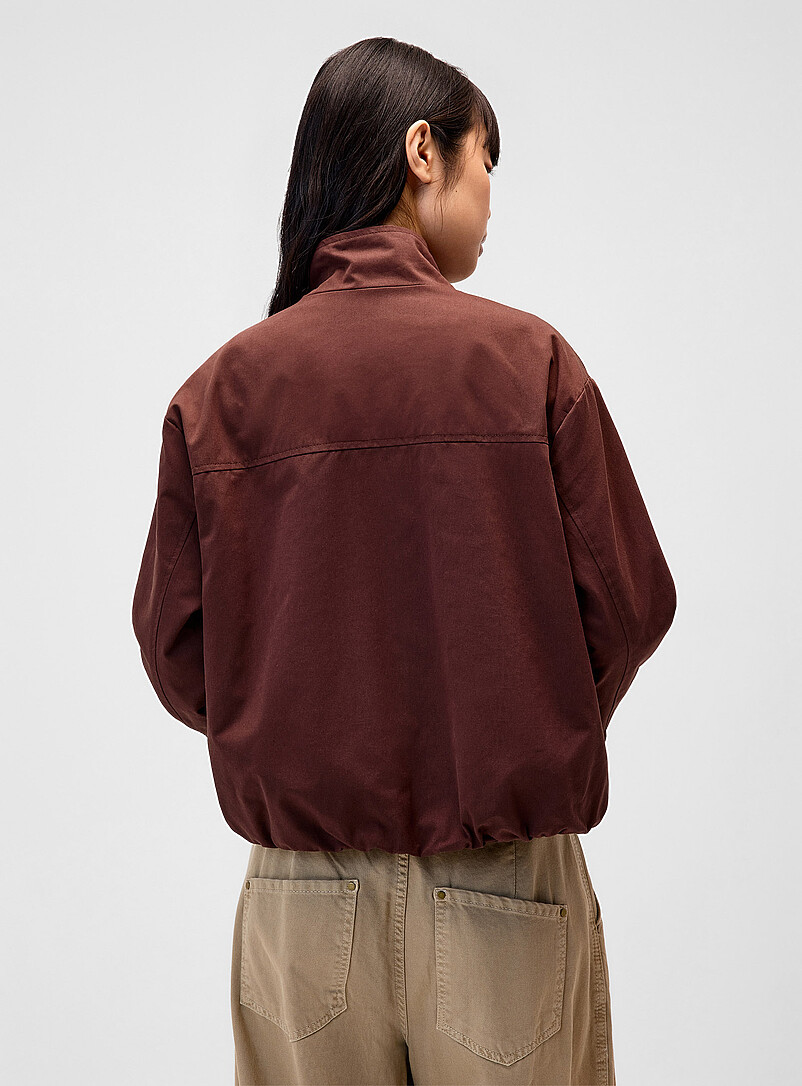 Twik Grey Buttoned stand collar twill jacket for women