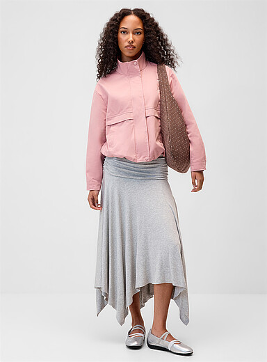 Buttoned stand collar twill jacket
