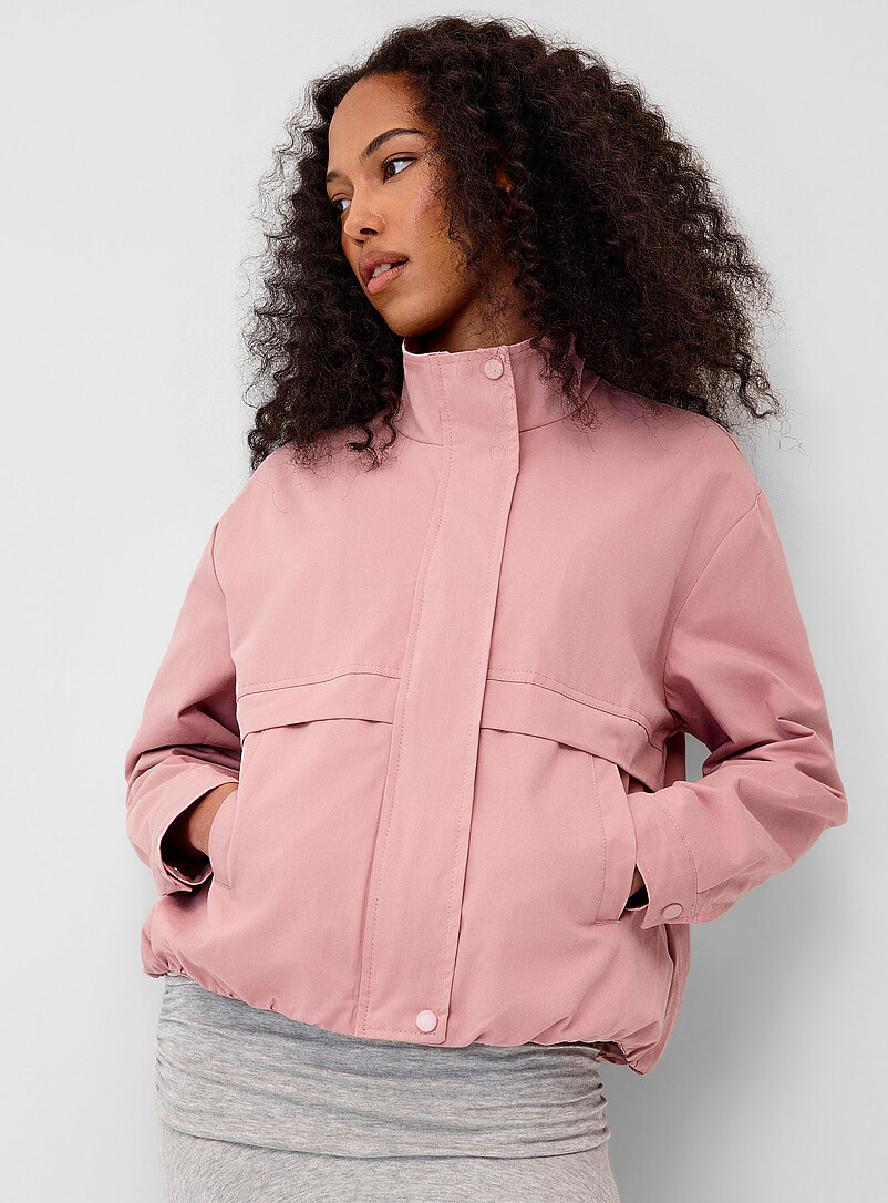 Twik Grey Buttoned stand collar twill jacket for women