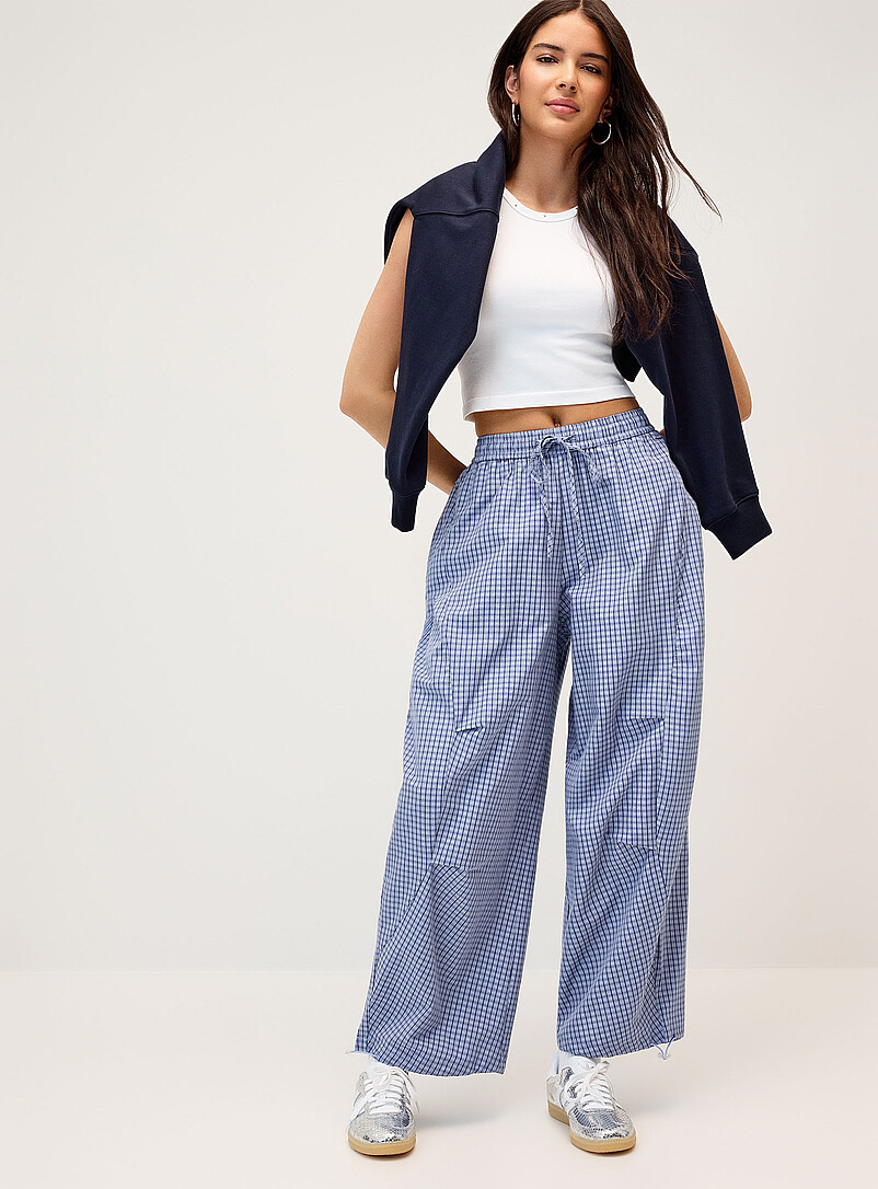 Twik Patterned Black Checkered poplin barrel-leg pant for women