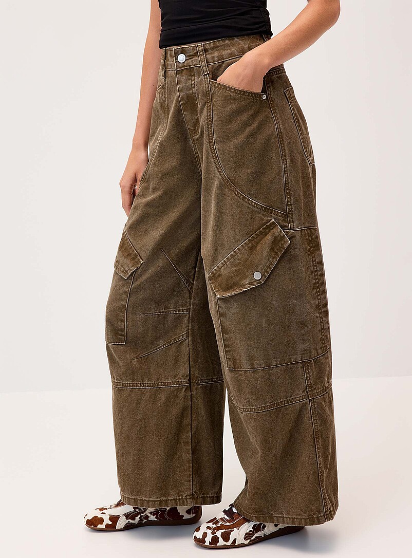 Twik Light beige Wide-leg cargo jean for women