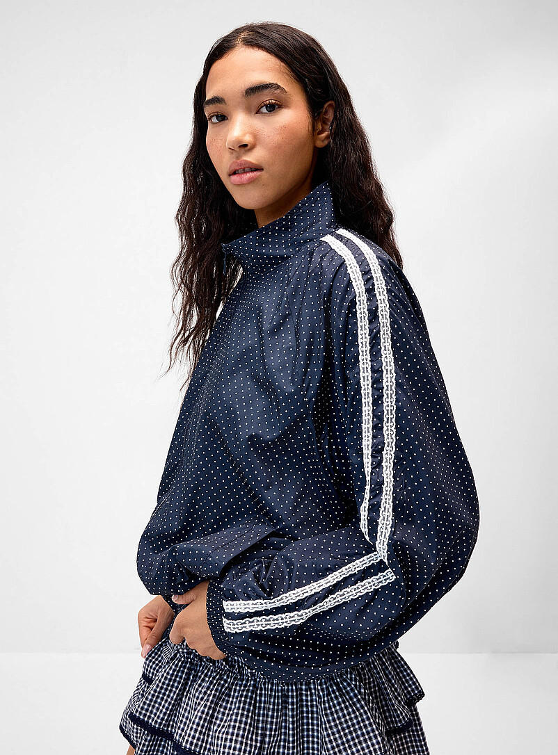 Twik: Le blouson pois et crochet Bleu &agrave; motifs pour femme