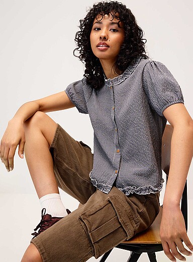 La chemise manches bouffantes seersucker carreaux