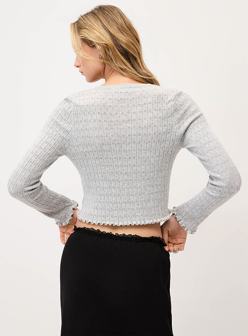 Twik: Le cardigan court tricot pointelle Jaune ma&iuml;s - Vanille pour femme