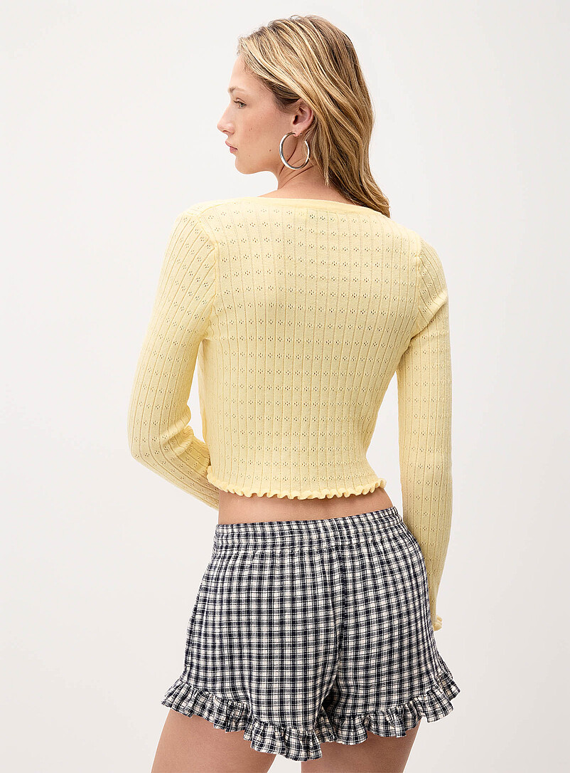 Twik Corn/Vanilla Yellow Pointelle knit cropped cardigan for women