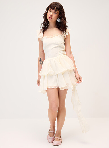 Ruffles and textured polka dots minidress