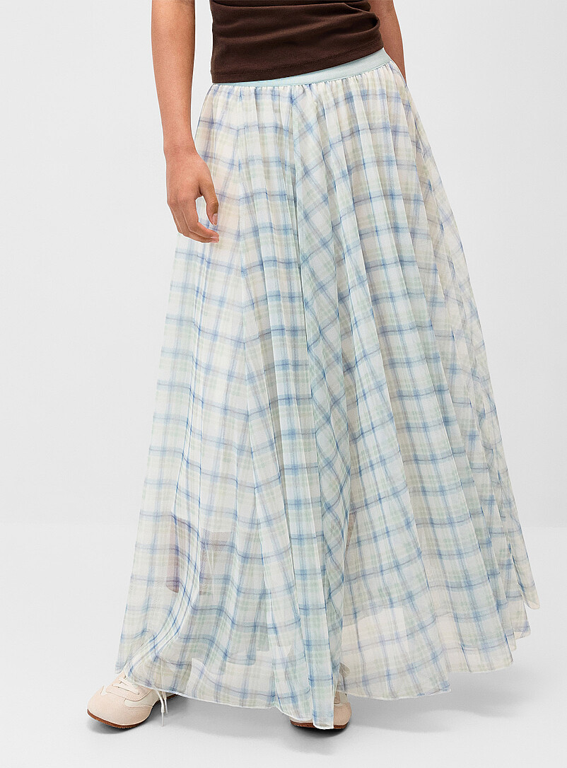 Twik: La jupe maxi chiffon &agrave; carreaux Sable pour femme
