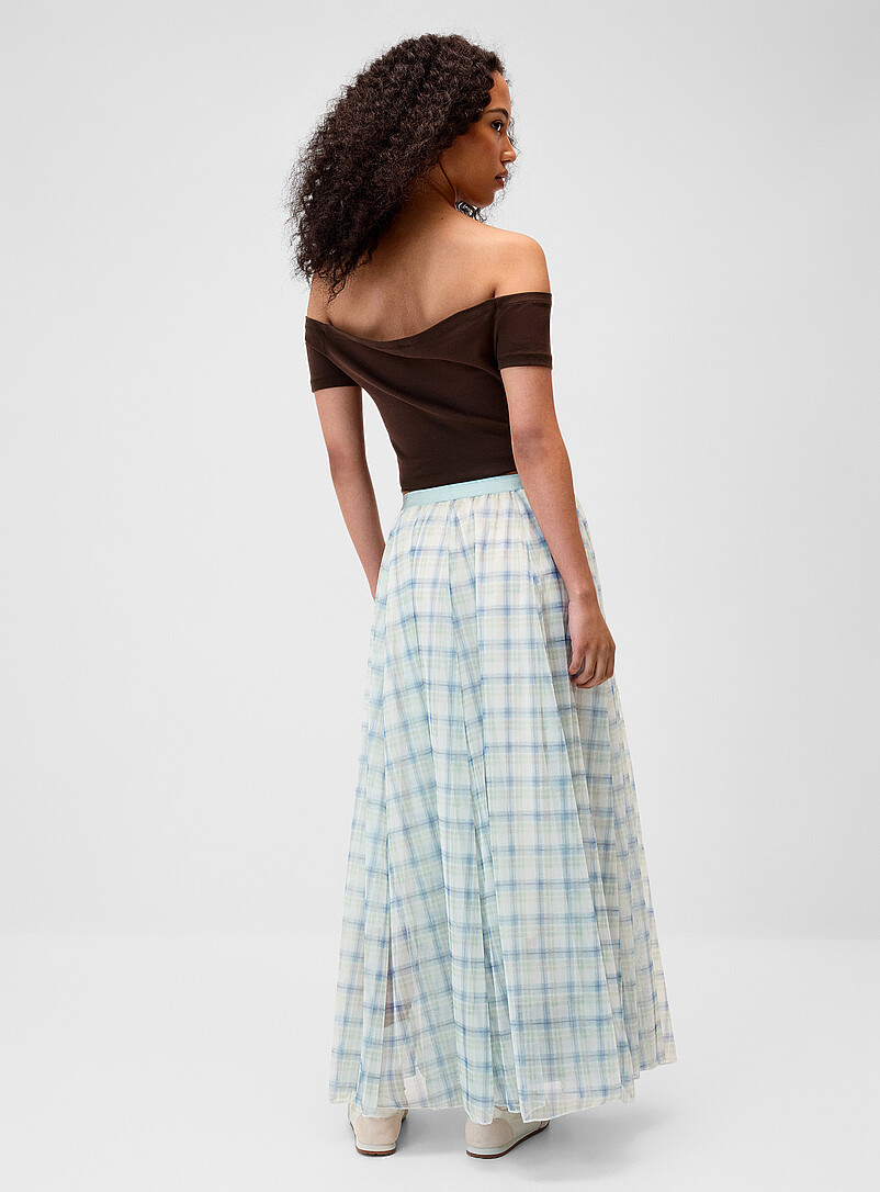 Twik: La jupe maxi chiffon &agrave; carreaux Sable pour femme
