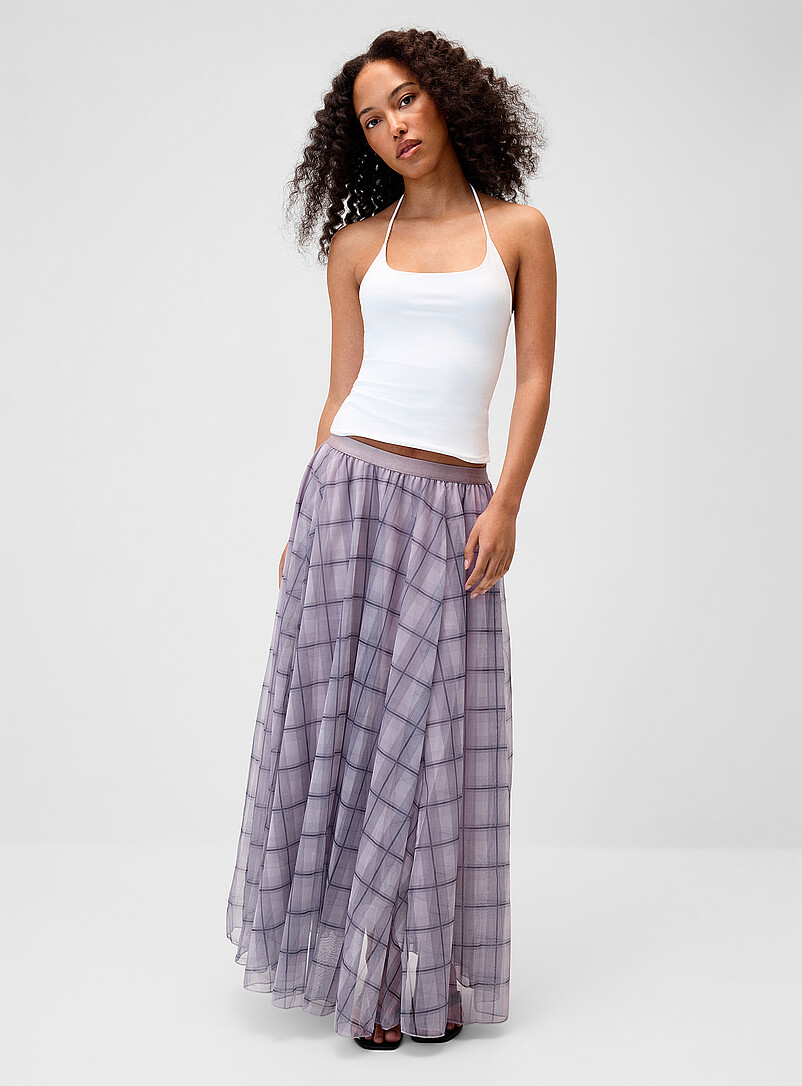 Twik: La jupe maxi chiffon &agrave; carreaux Sable pour femme