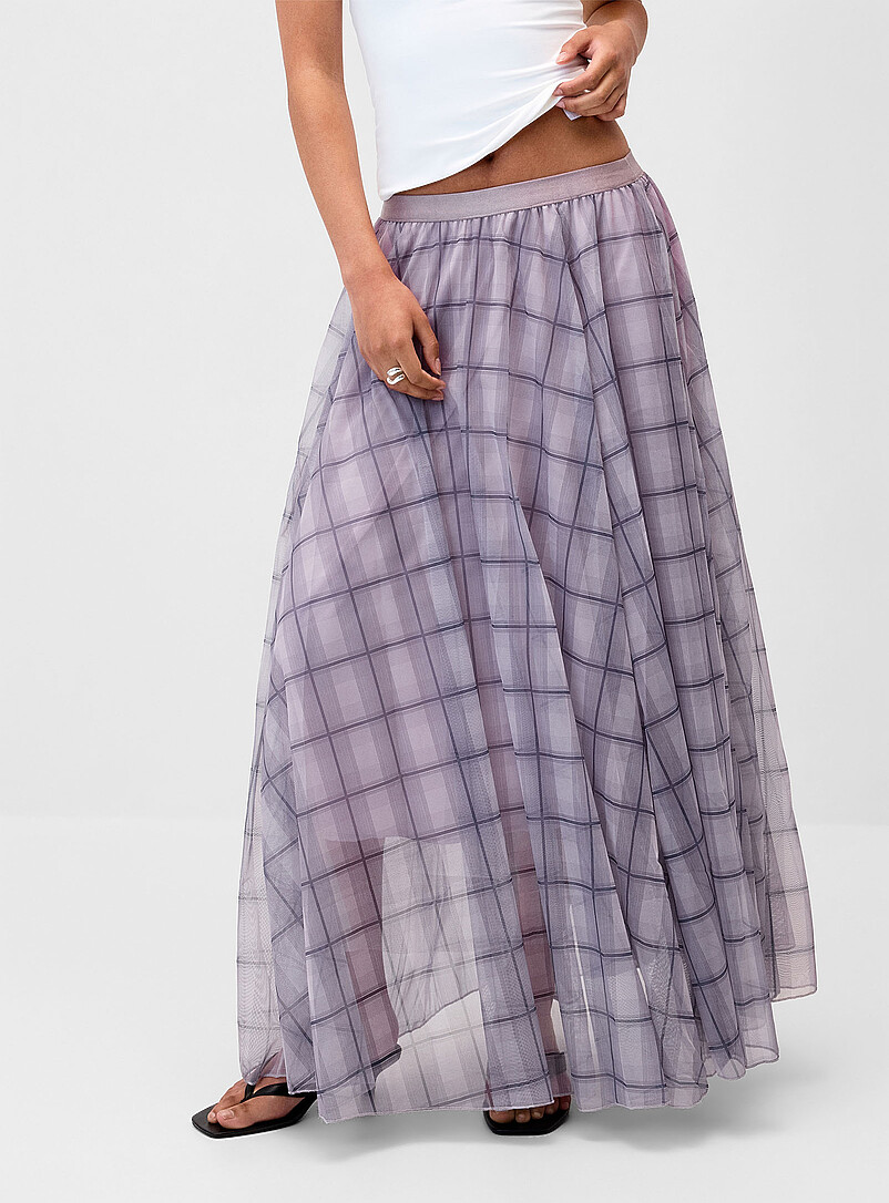 Twik: La jupe maxi chiffon &agrave; carreaux Sable pour femme