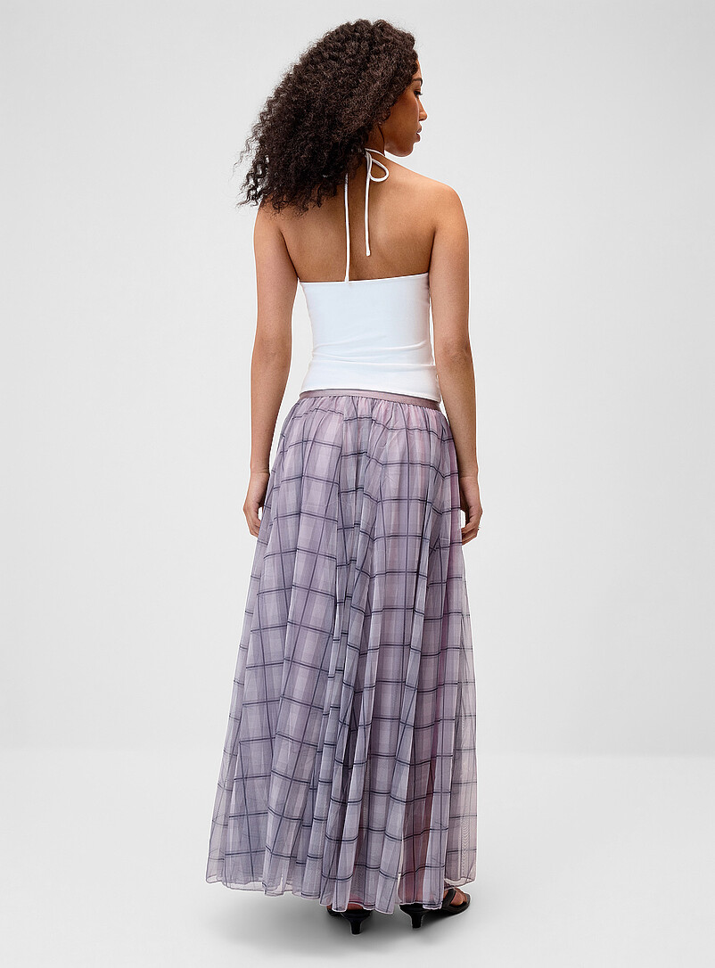 Twik: La jupe maxi chiffon &agrave; carreaux Sable pour femme