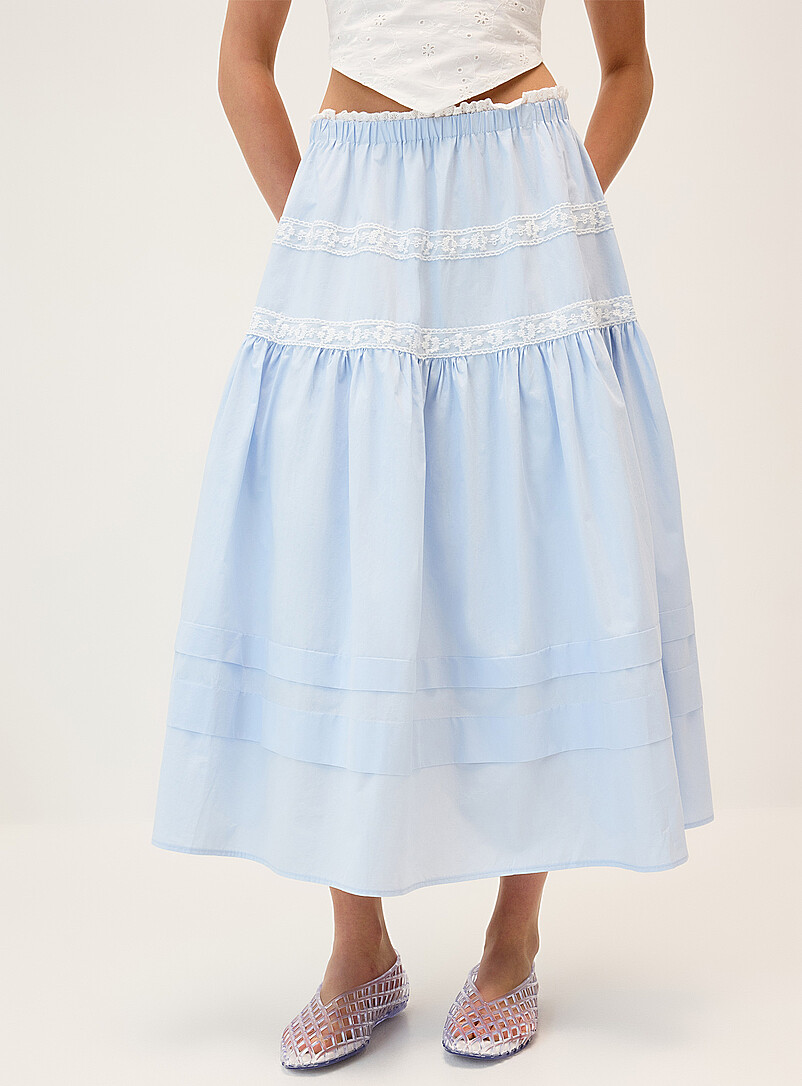 Twik White Lace-trim maxi skirt for women