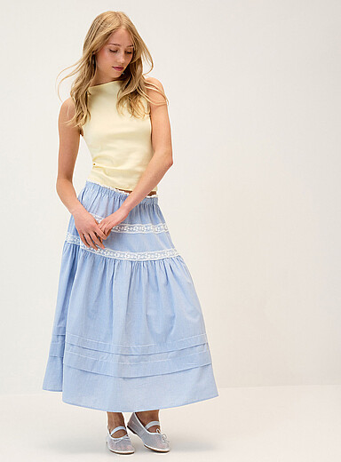 Lace-trim maxi skirt