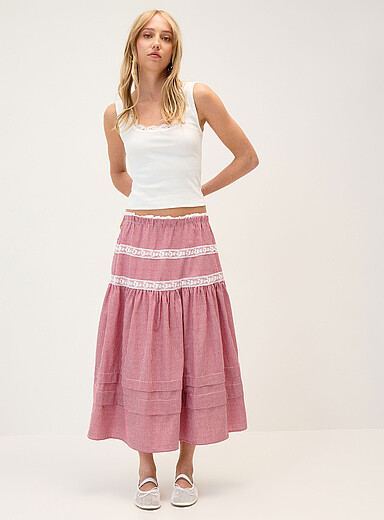 Lace-trim maxi skirt