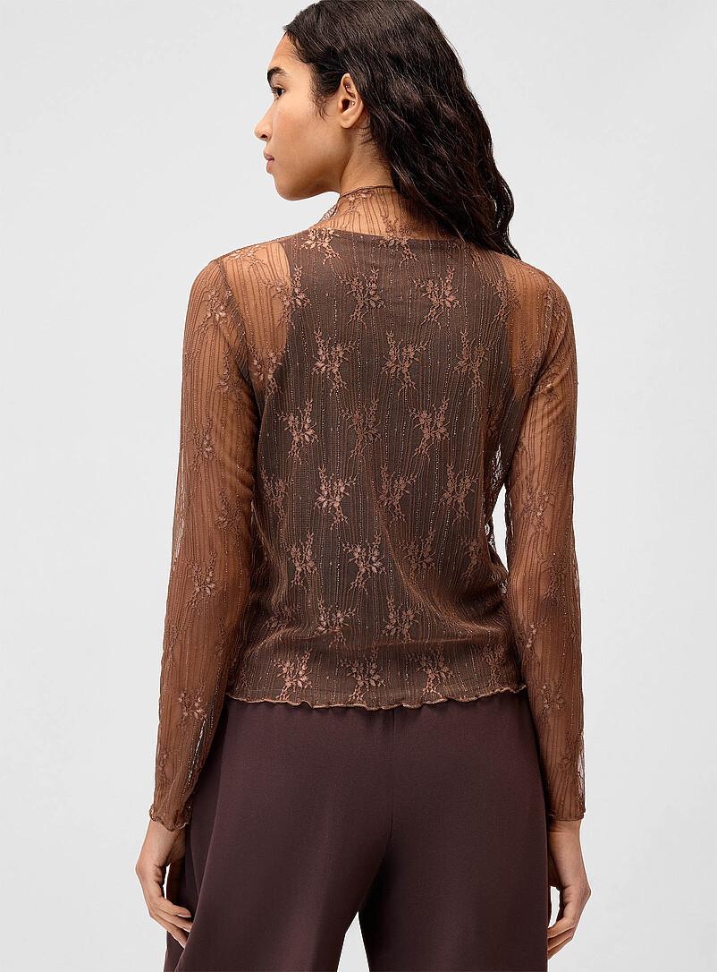 Twik Off White Stripes and flowers lace mock-neck T-shirt for women