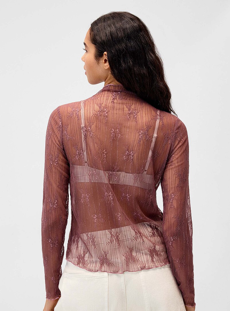 Twik Off White Stripes and flowers lace mock-neck T-shirt for women