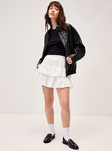 Tone-on-tone polkadots tiered miniskirt