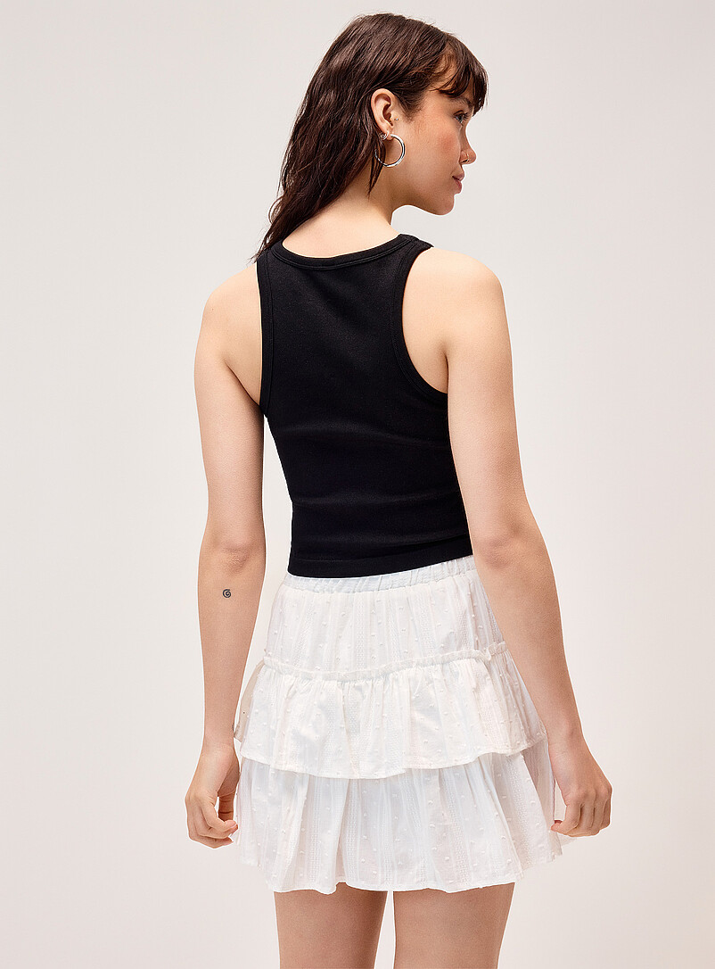 Twik White Tone-on-tone polkadots tiered miniskirt for women