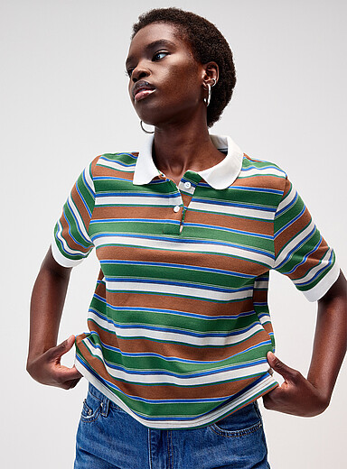 Twik: Le polo rayures estivales Vert pour femme