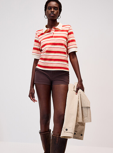 Twik Assorted red Summer stripes polo for women