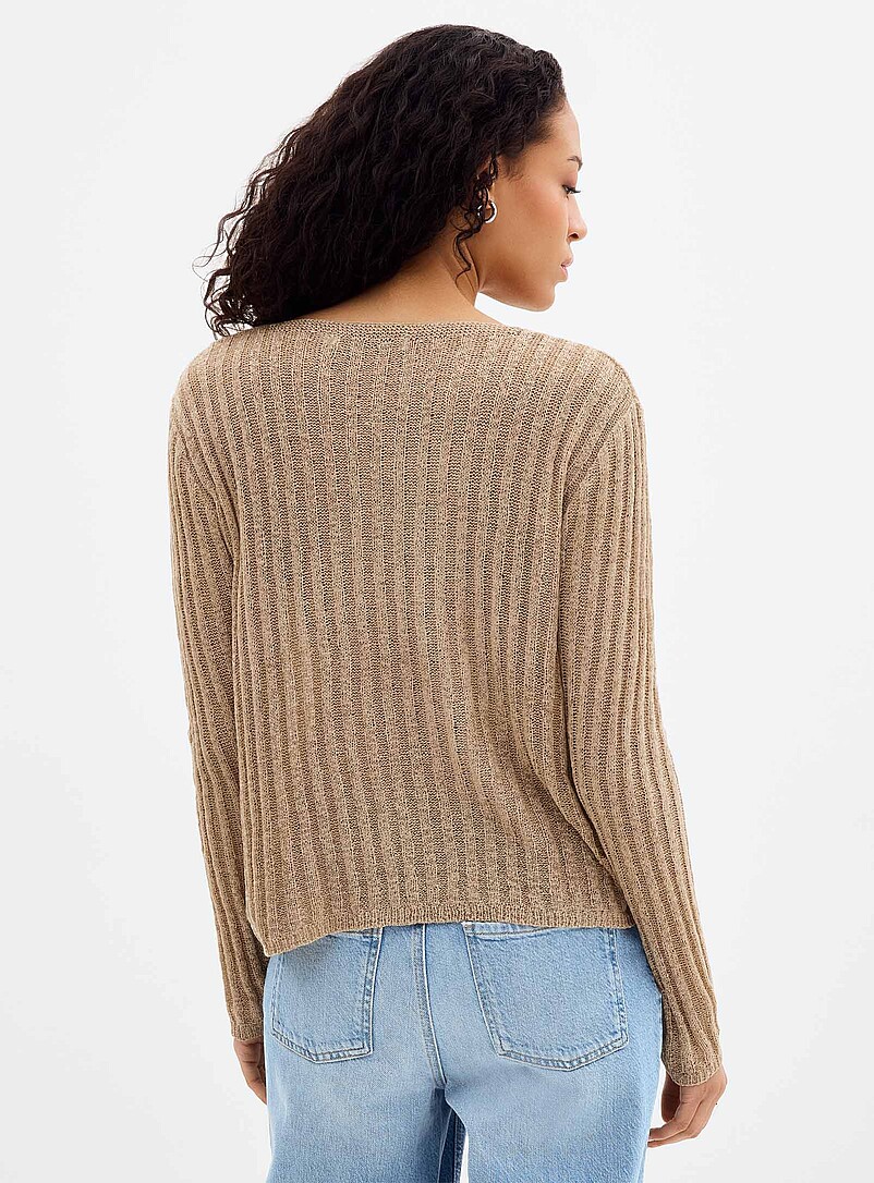 Contemporaine: Le chandail fin tricot texture naturelle Taupe pour femme