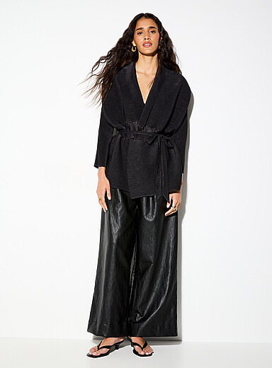 Grooved texture shawl-collar kimono blazer