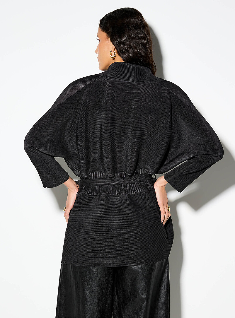 Ic&ocirc;ne: Le veston kimono col ch&acirc;le texture rainur&eacute;e Gris clair pour femme