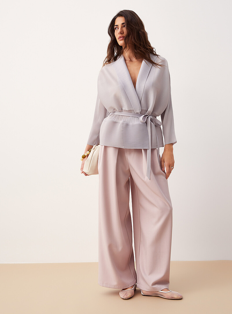 Ic&ocirc;ne: Le veston kimono col ch&acirc;le texture rainur&eacute;e Gris clair pour femme
