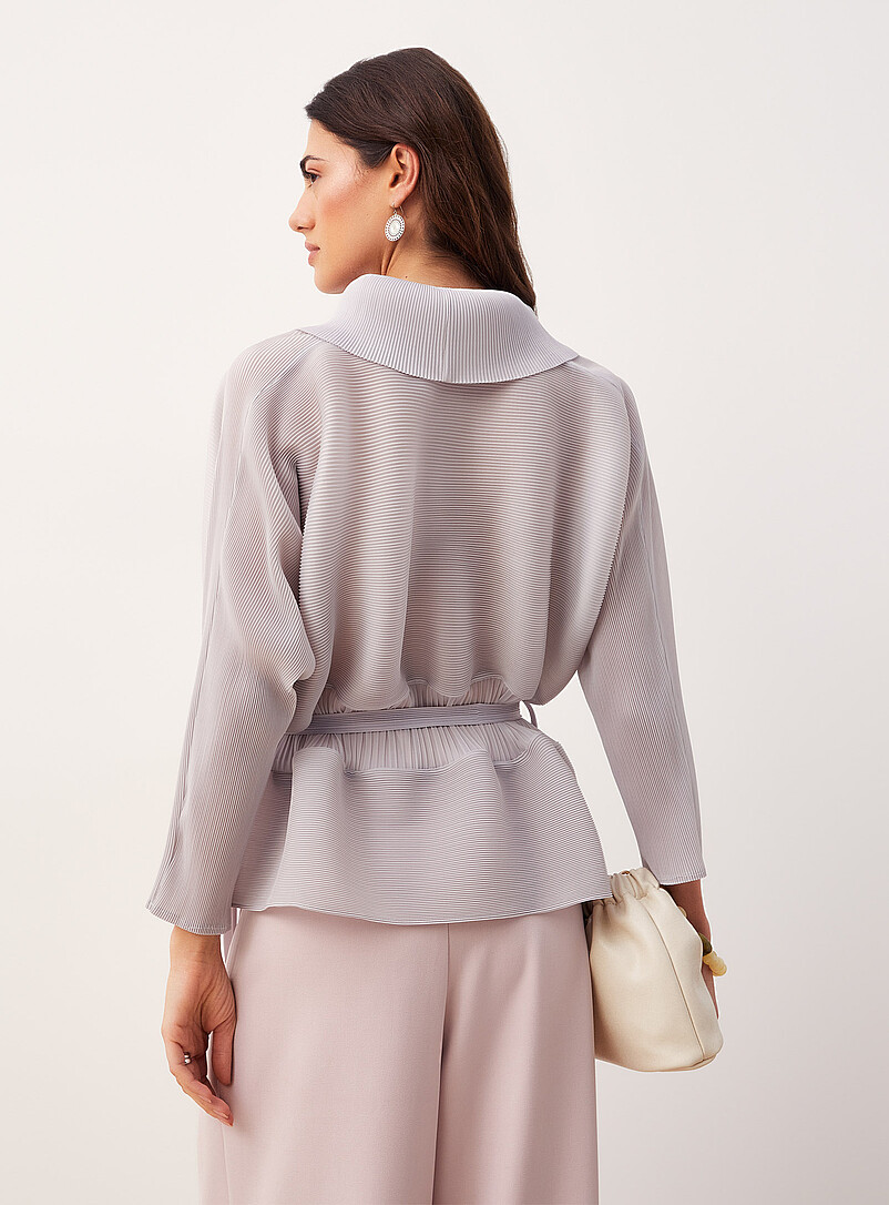 Ic&ocirc;ne: Le veston kimono col ch&acirc;le texture rainur&eacute;e Gris clair pour femme