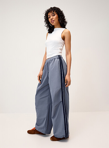 Twik Blue Sporty stripe canvas pant for women