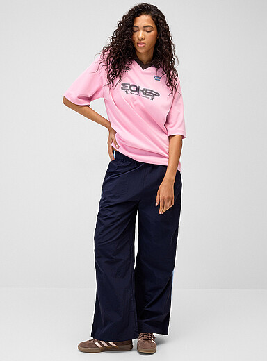 Twik: Le pantalon toile bandes athl&eacute;tiques Bleu fonc&eacute; - Indigo pour femme
