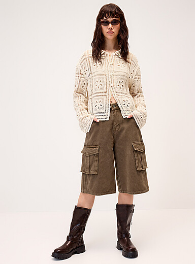 Twik Khaki/Sage/Olive Cargo jort for women