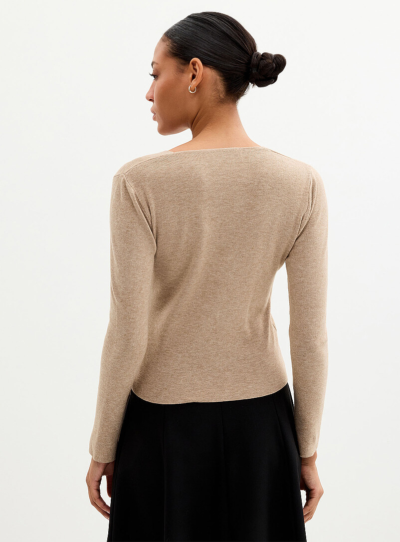 Contemporaine: Le chandail cache-c&oelig;ur &agrave; nouer Ivoire - Beige cr&egrave;me pour femme