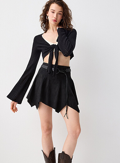 Belted faux-suede miniskirt